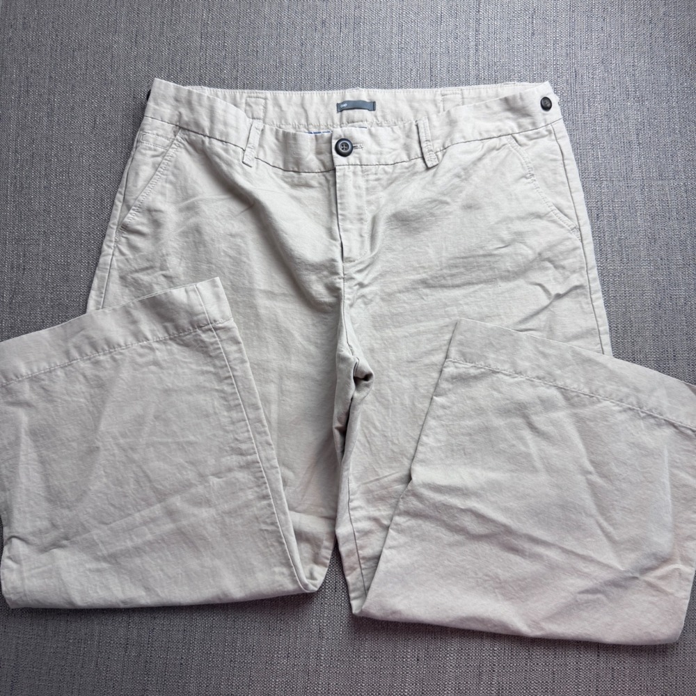 Gap Khaki Linen Wide Leg Crop Pants Women's 16 Trousers Casual Utility